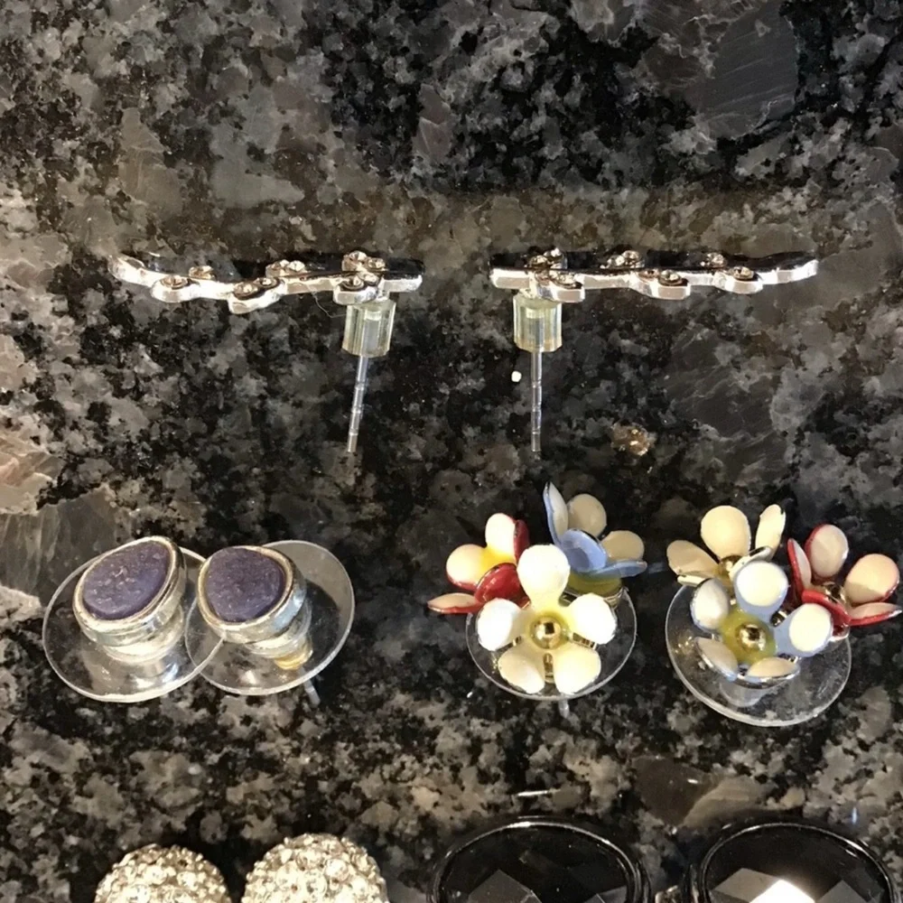 Costume Jewelry Set of 9 Women's Stud Earring Set - Black, Blue, Gold, Silver